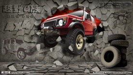 破墙而出的吉普越野车