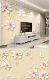 现代简约浮雕花朵电视背景墙