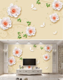 家和富贵素雅浮雕花卉电视背景墙