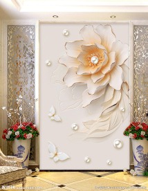 家和富贵浮雕牡丹玄关背景墙