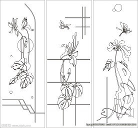 花草移门缕空玻璃雕刻刻绘图案