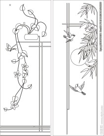 花草竹移门缕空玻璃雕刻刻绘图案