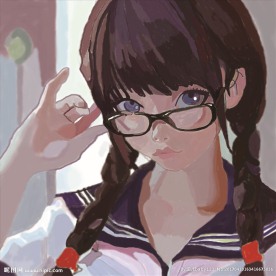 手绘戴眼镜的小女孩