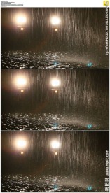 车灯照耀暴雨