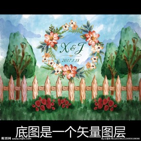 水彩森系婚礼迎宾背景