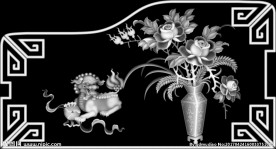 月季花狮子浮雕精雕灰度图