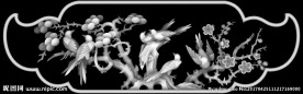 花鸟椅脑浮雕灰度图