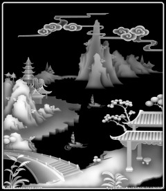 山水浮雕灰度精雕图