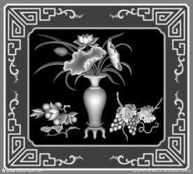 花瓶荷花葡萄灰度精雕图