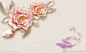 浮雕牡丹电视背景墙装饰画