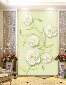 现代简约浮雕牡丹电视背景墙