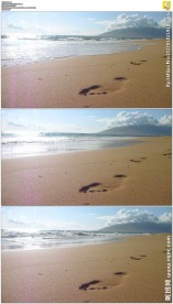 沙滩脚印海浪起伏
