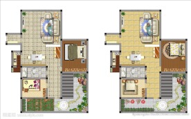 两室两厅室内彩色平面图