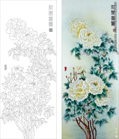花开富贵艺术玻璃矢量图线条图