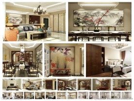 新中式客厅餐厅卧室带厨卫效果图