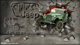 破墙而出的吉普车