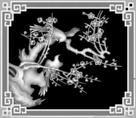 喜鹊梅花精雕灰度图