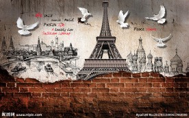 复古巴黎铁塔装饰画背景墙
