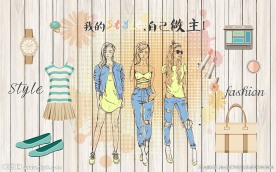 手绘潮流服装店装饰画