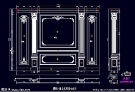 家装CAD实木背景雕花墙板背景