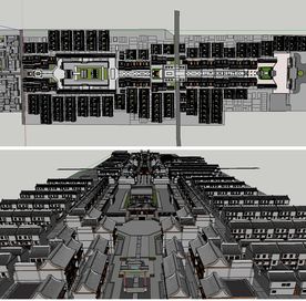 大型古镇建筑草图大师模型