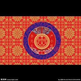 大红金色青花瓷汉唐婚礼背景