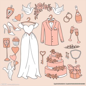 精致矢量手绘婚礼元素插画