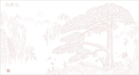 迎客松艺术玻璃矢量图 线条图