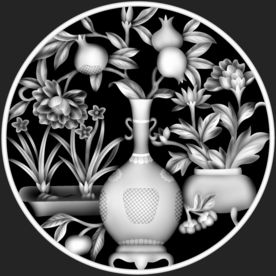 花瓶葫芦水仙镂空圆盘精雕灰度图