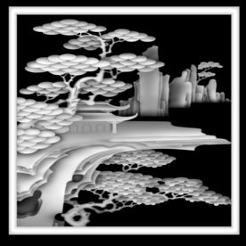 山水风景浮雕精雕灰度图