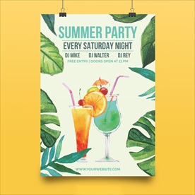 精致矢量手绘水彩夏日派对海报