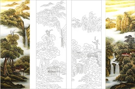山水画艺术玻璃矢量图 雕刻图
