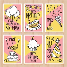 精致矢量有趣手绘插画生日贺卡