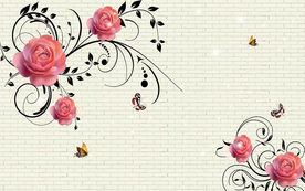 3D立体时尚墙砖花卉电视背景墙