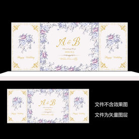 白金色牡丹花卉婚礼舞台背景