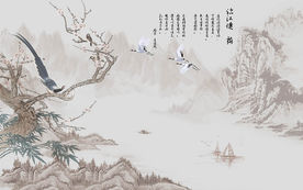 新中式手绘花鸟电视背景墙