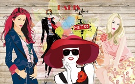 时尚美女涂鸦装饰画背景墙