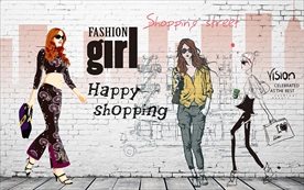 时尚美女购物装饰画背景墙