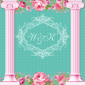 蒂芙尼蓝花卉罗马柱水彩婚礼背景