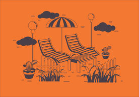 精致矢量躺椅休闲院子插画