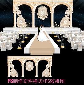 香槟金罗马柱欧式高端婚礼舞台背