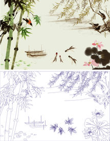 竹子 柳树 鸟 鱼