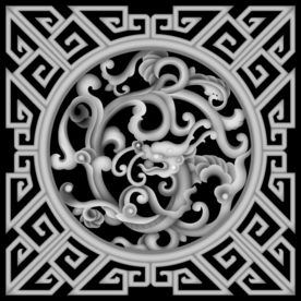 洋花拐子龙镂空草龙精雕浮雕灰度