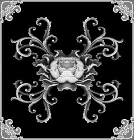 牡丹花洋花精雕浮雕灰度