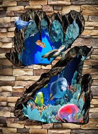 海底世界海豚海龟3D立体画地板