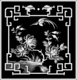 拐子龙月季花鸟精雕浮雕灰度