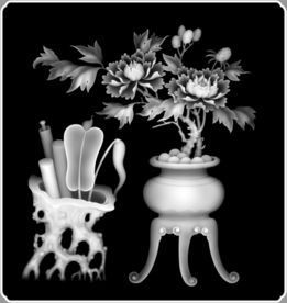 牡丹花瓶八宝精雕浮雕灰度