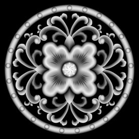 圆形欧式洋花精雕浮雕灰度