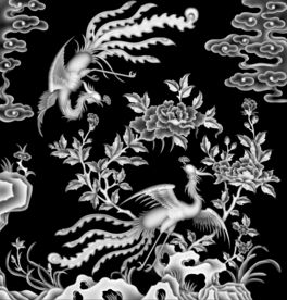 牡丹花洋花凤凰精雕浮雕灰度