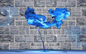 3D墙砖蓝色水晶花卉电视背景墙